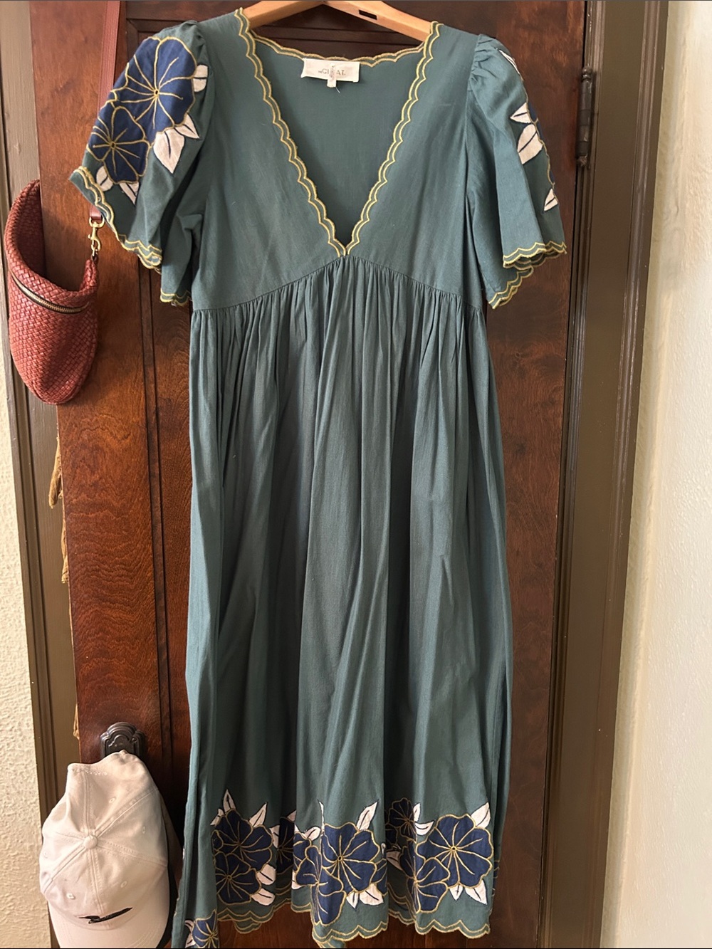 Garden Embroidered Teal Midi Dress by Great